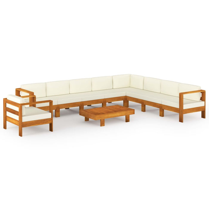 10 pcs. Garden lounge set with cream cushions in solid acacia wood