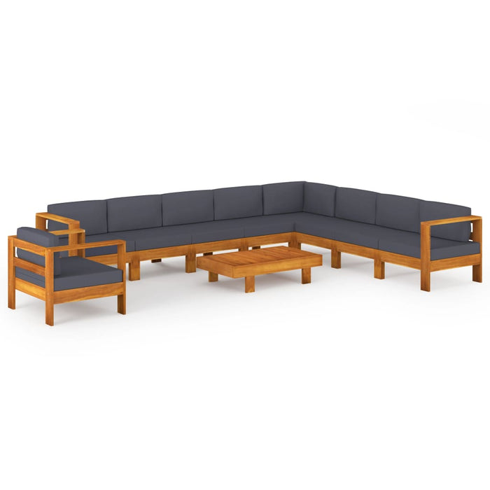 10 pcs. Garden lounge set with dark gray acacia wood cushions