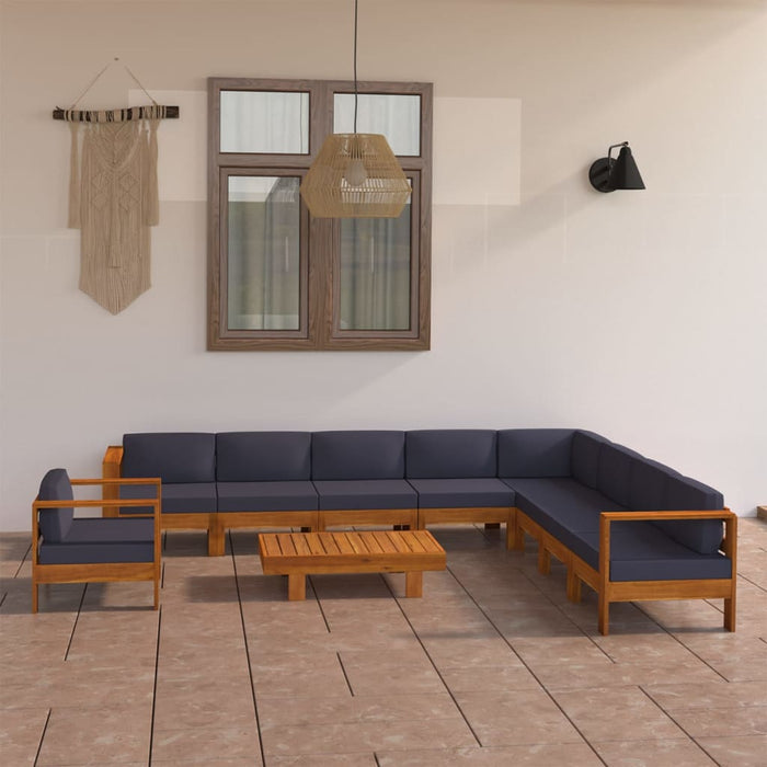 10 pcs. Garden lounge set with dark gray acacia wood cushions