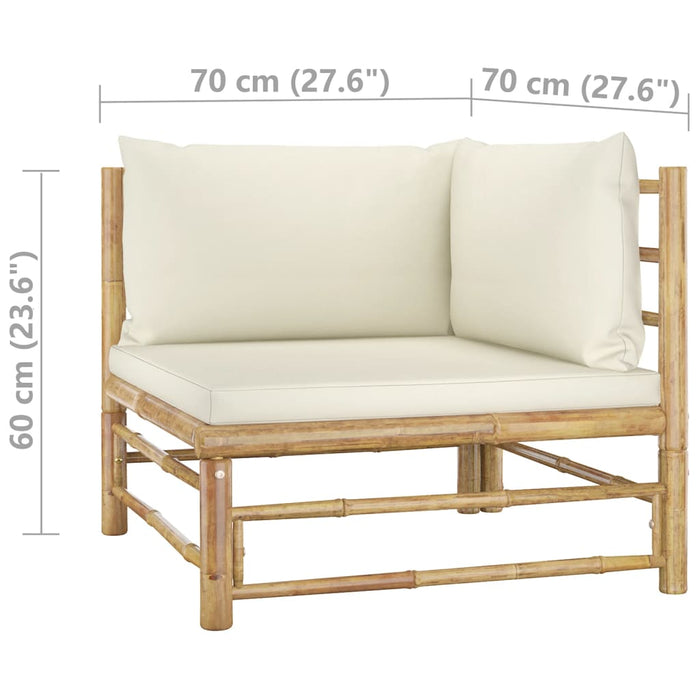 4-tlg. Garten-Lounge-Set mit Cremeweißen Kissen Bambus