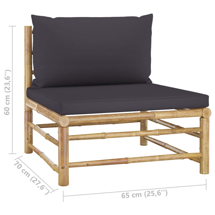 9-tlg. Garten-Lounge-Set mit Dunkelgrauen Kissen Bambus
