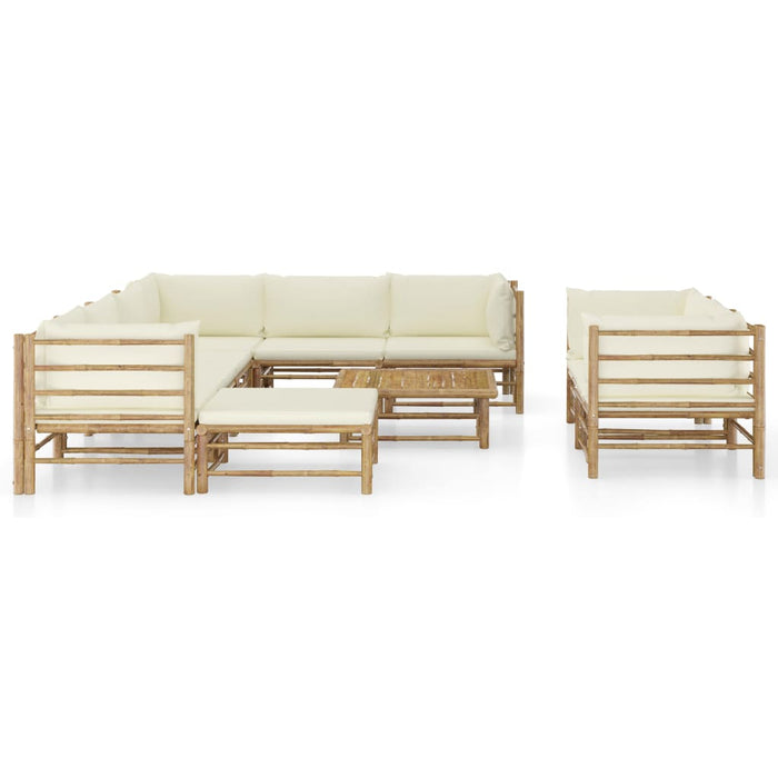 10 pcs. Garden lounge set with creamy white bamboo cushions