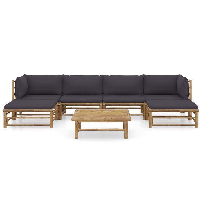 7-tlg. Garten-Lounge-Set mit Dunkelgrauen Kissen Bambus