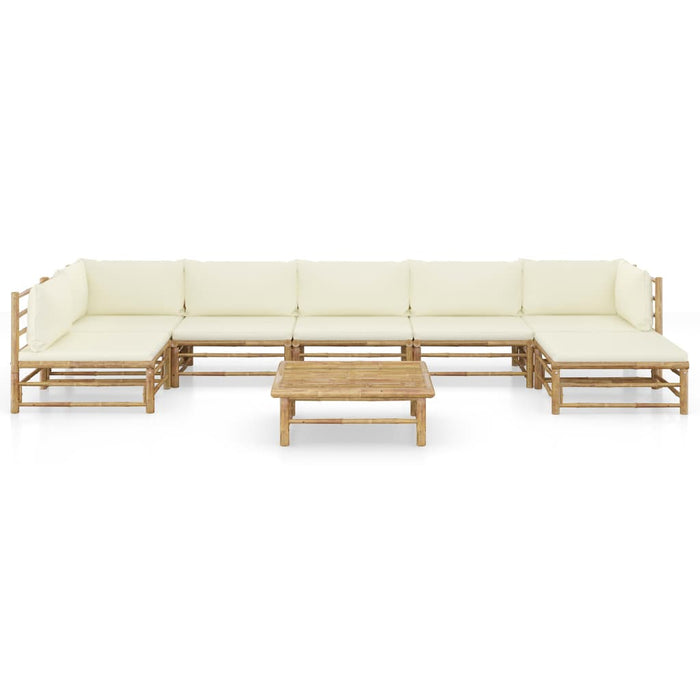 8-tlg. Garten-Lounge-Set mit Cremeweißen Kissen Bambus