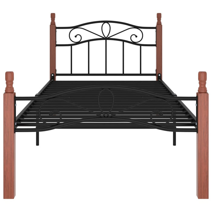 Bettgestell Schwarz Metall und Massivholz Eiche 100x200 cm