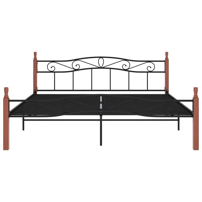 Bettgestell Schwarz Metall und Massivholz Eiche 180x200 cm