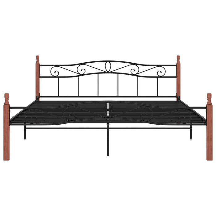 Bettgestell Schwarz Metall und Massivholz Eiche 200x200 cm