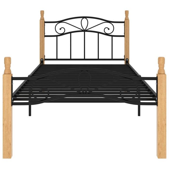 Bettgestell Schwarz Metall und Massivholz Eiche 100x200 cm