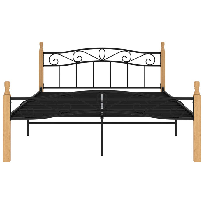 Bettgestell Schwarz Metall und Massivholz Eiche 160x200 cm
