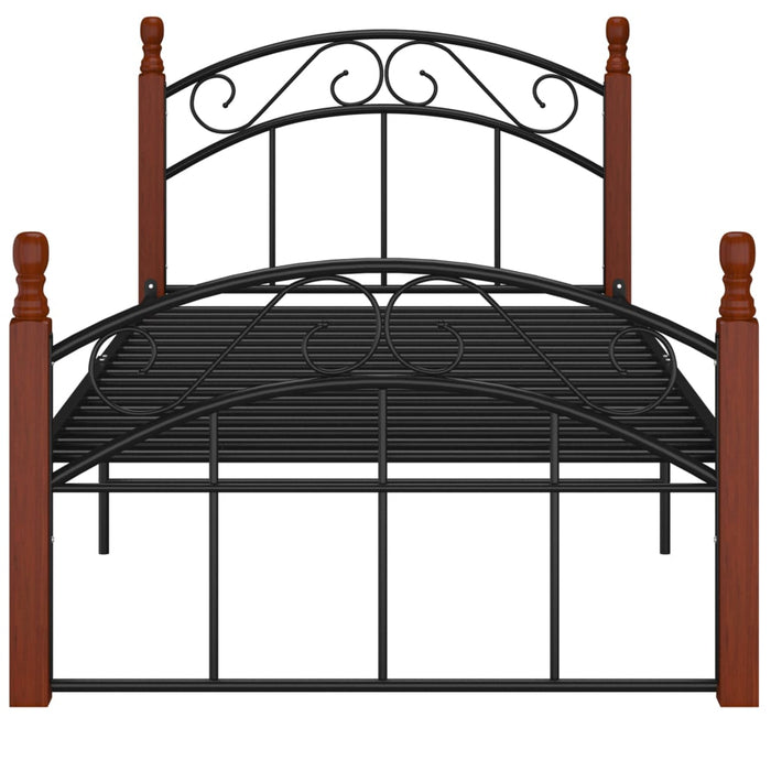 Bettgestell Schwarz Metall und Massivholz Eiche 100x200 cm