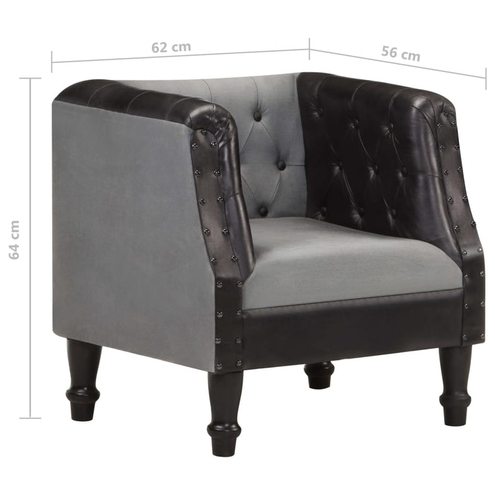 Sessel Schwarz Echtleder und Massivholz Mango
