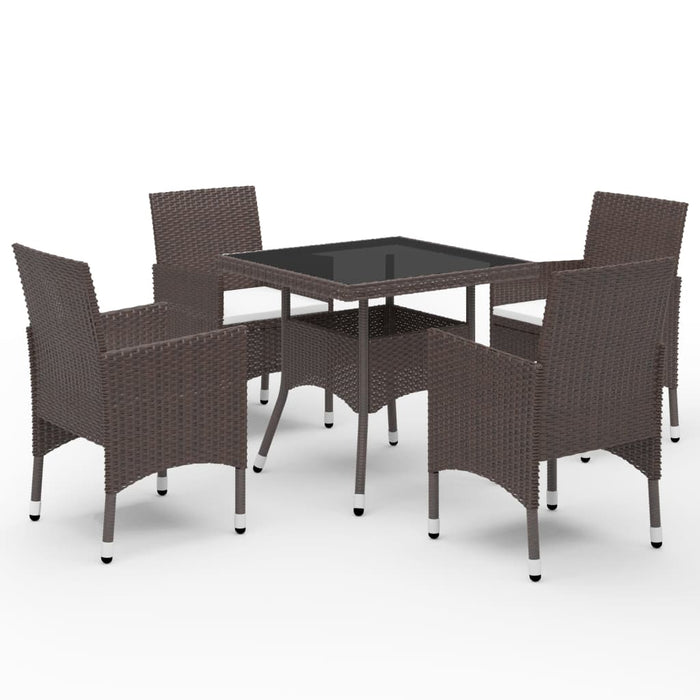 5 pcs. Garden dining set brown poly rattan and glass
