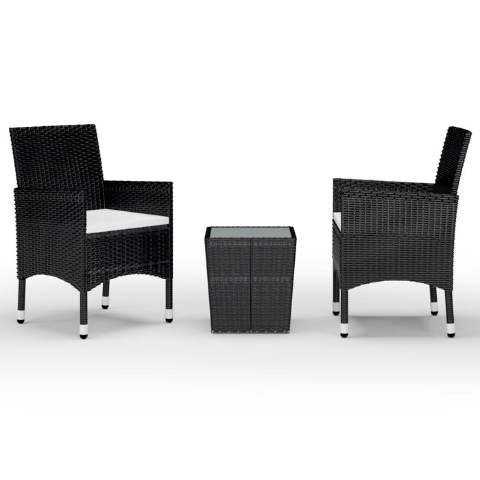3-tlg. Bistro-Set Poly Rattan und Hartglas Schwarz