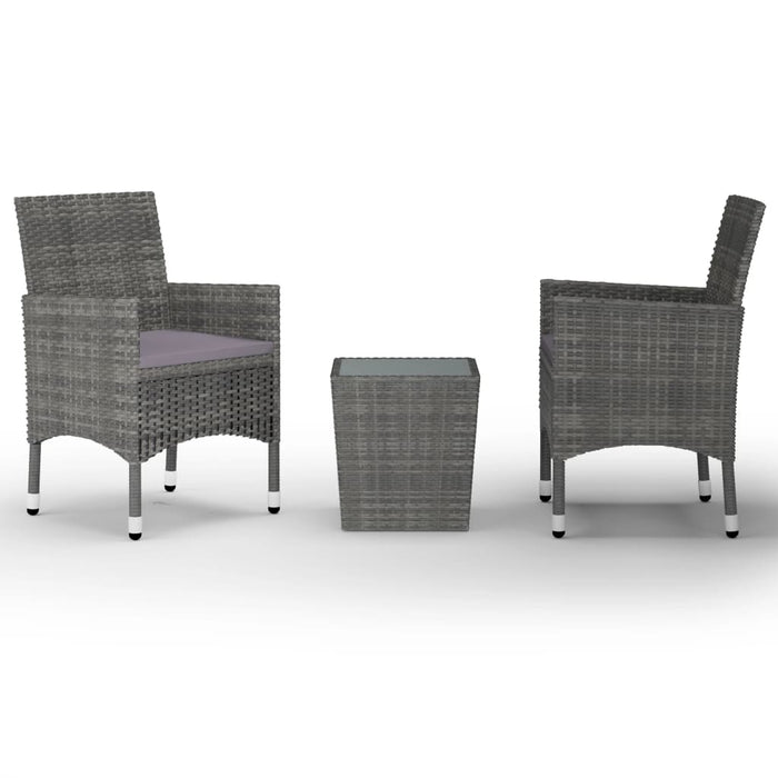 3-tlg. Bistro-Set Poly Rattan und Hartglas Grau