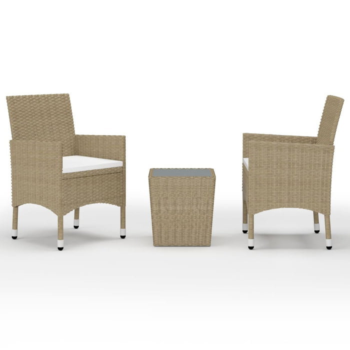 3-tlg. Bistro-Set Poly Rattan und Hartglas Beige