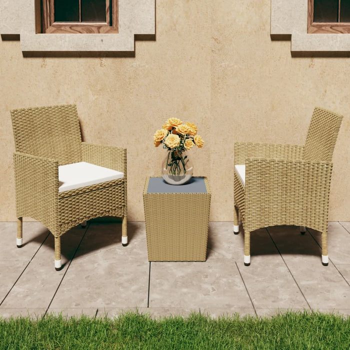 3-tlg. Bistro-Set Poly Rattan und Hartglas Beige