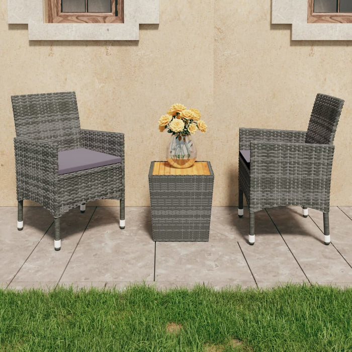 3-tlg. Bistro-Set Poly Rattan und Akazienholz Grau