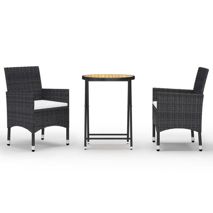 3-tlg. Bistro-Set Poly Rattan und Akazienholz Schwarz