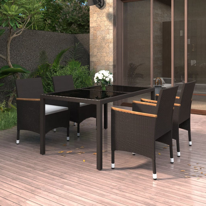 5-tlg. Garten-Essgruppe Poly Rattan und Hartglas Schwarz