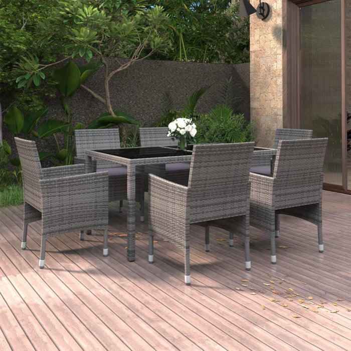 7-tlg. Garten-Essgruppe Poly Rattan und Hartglas Grau