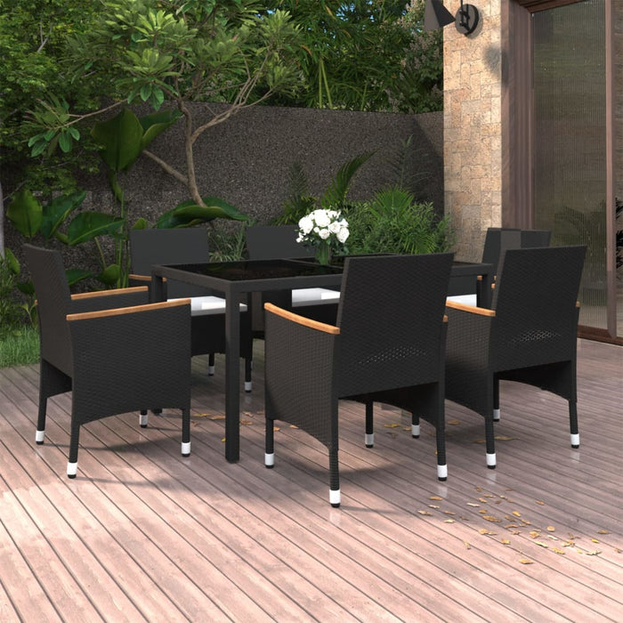 7-tlg. Garten-Essgruppe Poly Rattan und Hartglas Schwarz