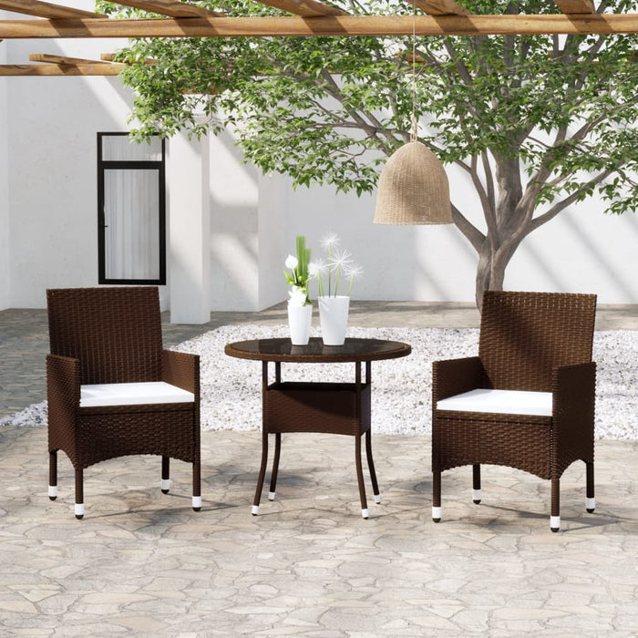 3-tlg. Garten-Essgruppe Poly Rattan Braun