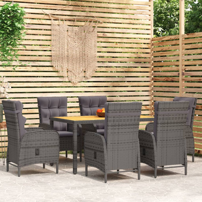 7-tlg. Garten-Essgruppe Poly Rattan Grau