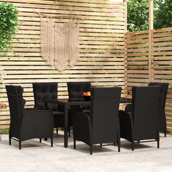 7-tlg. Garten-Essgruppe Poly Rattan Schwarz