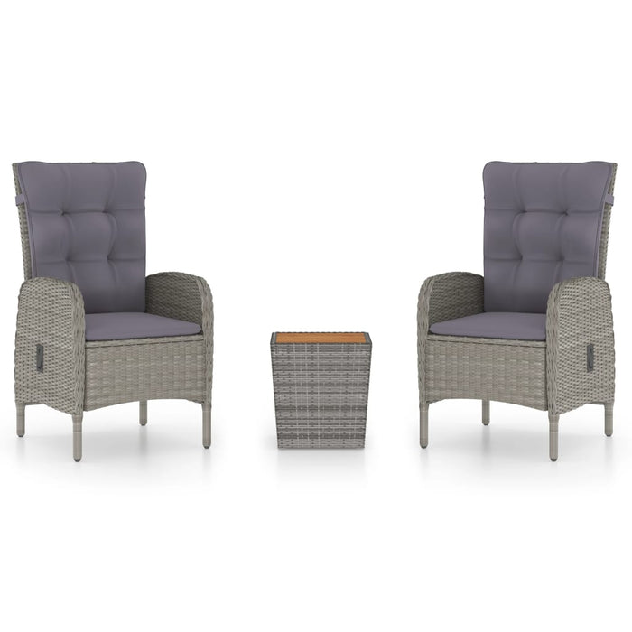 3-tlg. Bistro-Set Poly Rattan und Akazienholz Grau