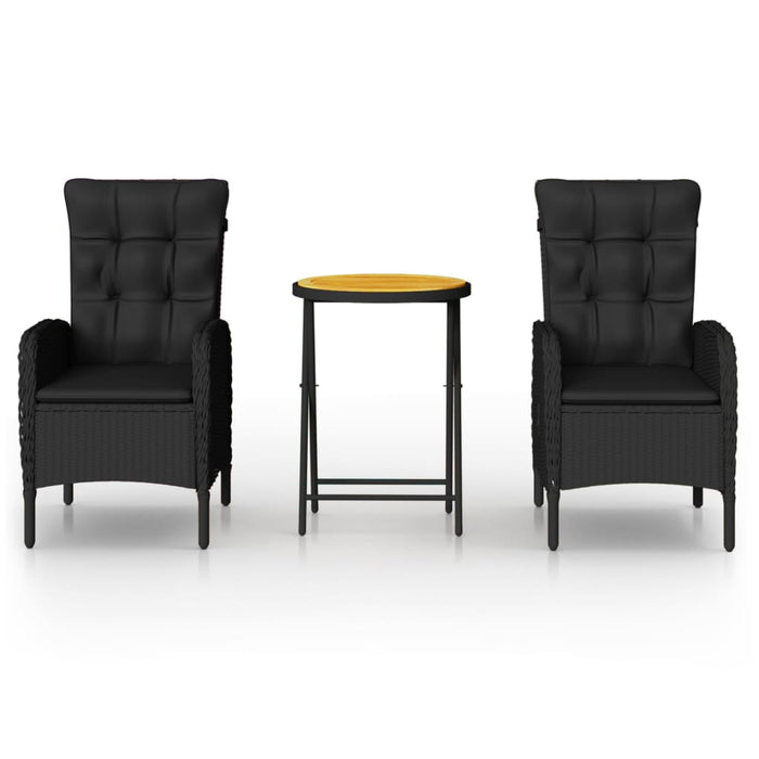 3-tlg. Garten-Bistro-Set Poly Rattan und Akazienholz Schwarz