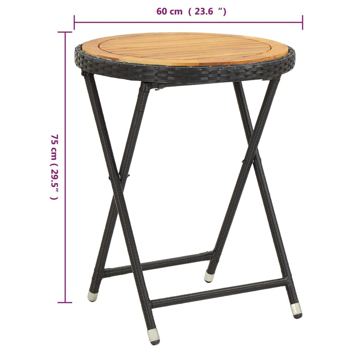 3-tlg. Garten-Bistro-Set Poly Rattan und Akazienholz Schwarz