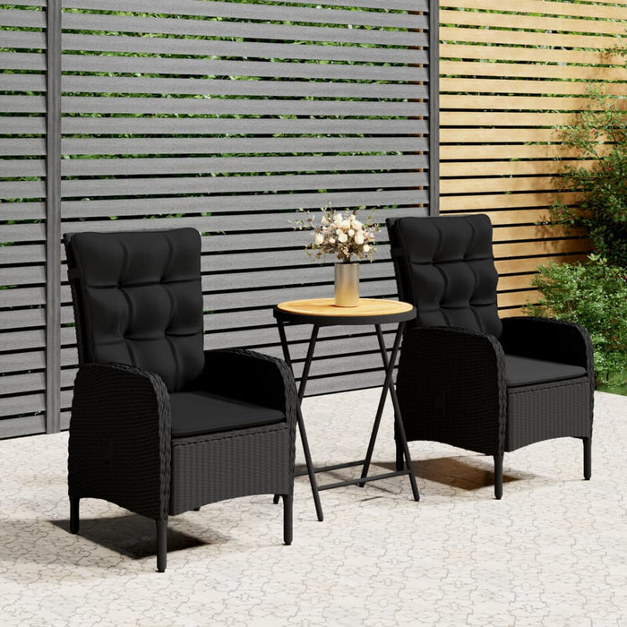 3-tlg. Garten-Bistro-Set Poly Rattan und Akazienholz Schwarz