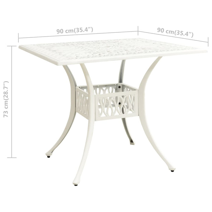 Garden table white 90x90x73 cm cast aluminum