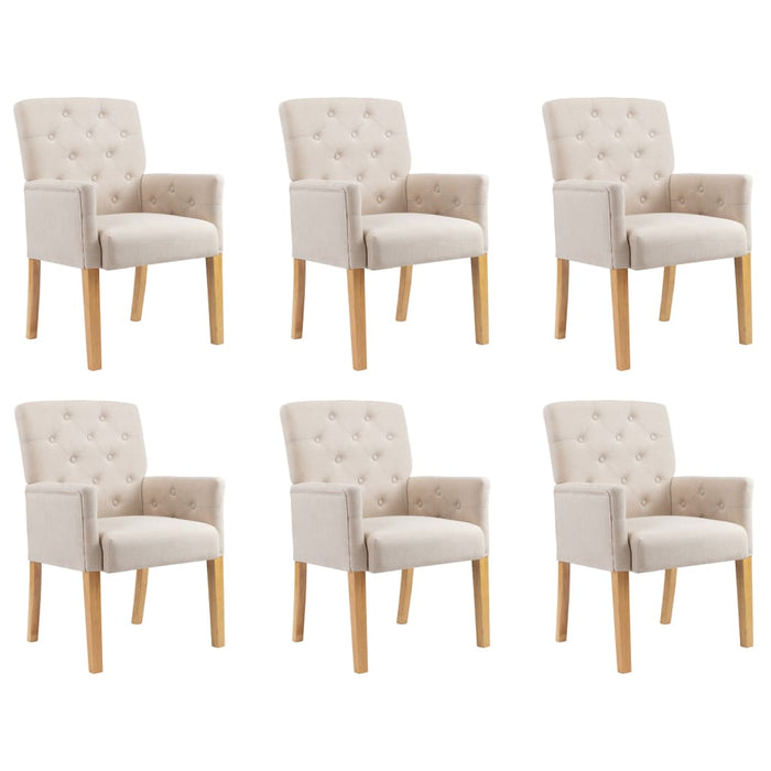 Dining room chairs with armrests 6 pcs. Beige fabric