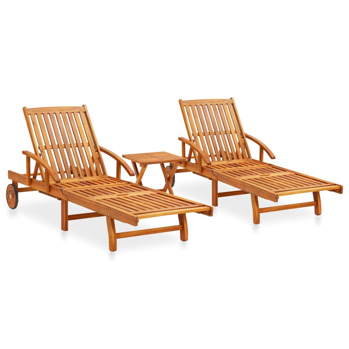 2 pcs. Sun lounger set with solid acacia wood table
