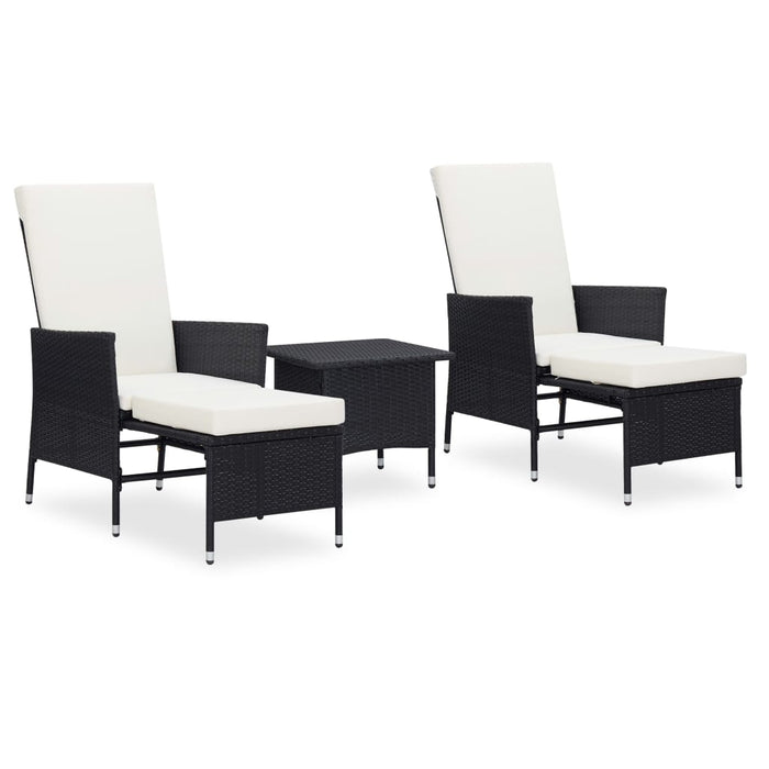 3-tlg. Garten-Lounge-Set mit Auflagen Poly Rattan Schwarz