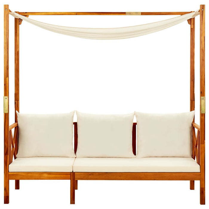 Garden bench with sun canopy and footstools made of solid acacia wood