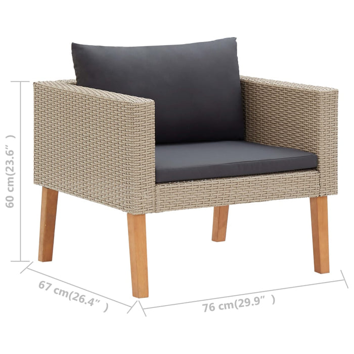5-tlg. Garten-Lounge-Set mit Auflagen Poly Rattan Beige