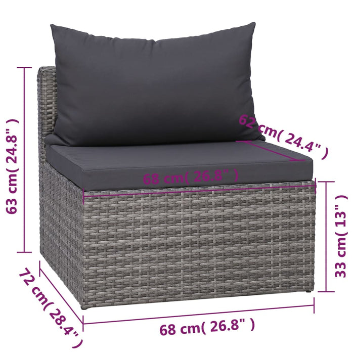 7-tlg. Garten-Lounge-Set mit Kissen Poly Rattan Grau