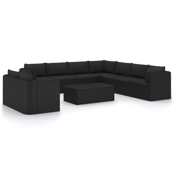 11-tlg. Garten-Lounge-Set mit Kissen Poly Rattan Schwarz