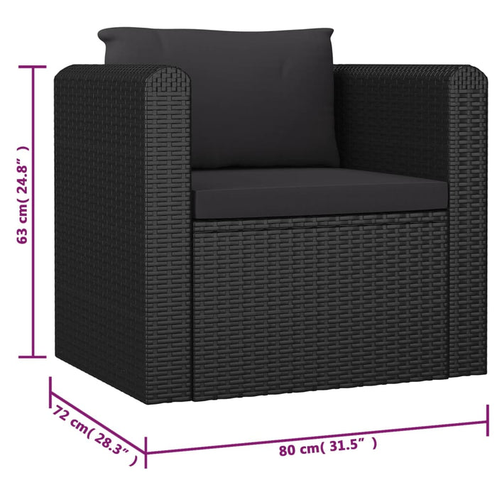 9-tlg. Garten-Lounge-Set mit Kissen Poly Rattan Schwarz