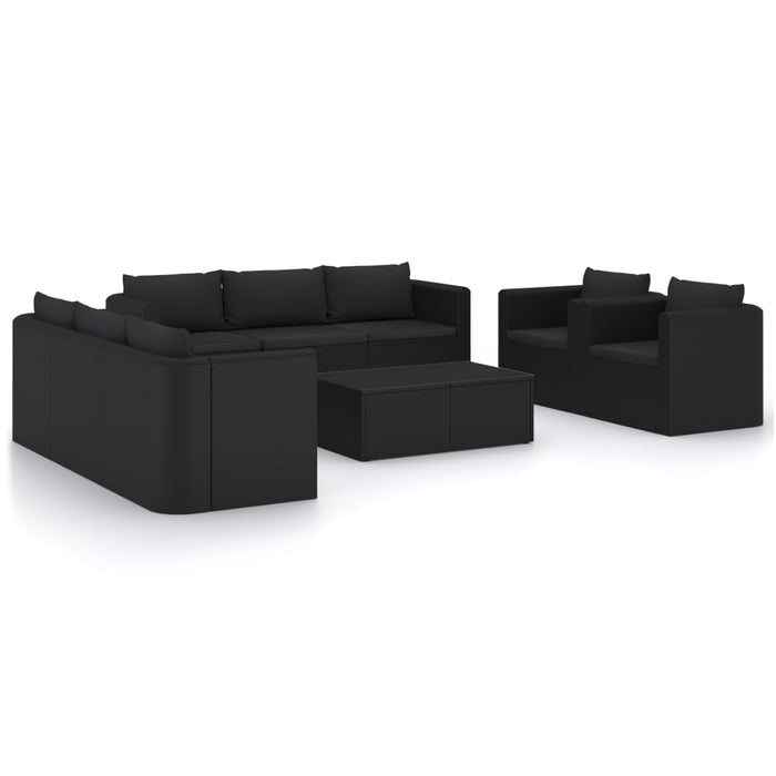 10-tlg. Garten-Lounge-Set mit Kissen Poly Rattan Schwarz