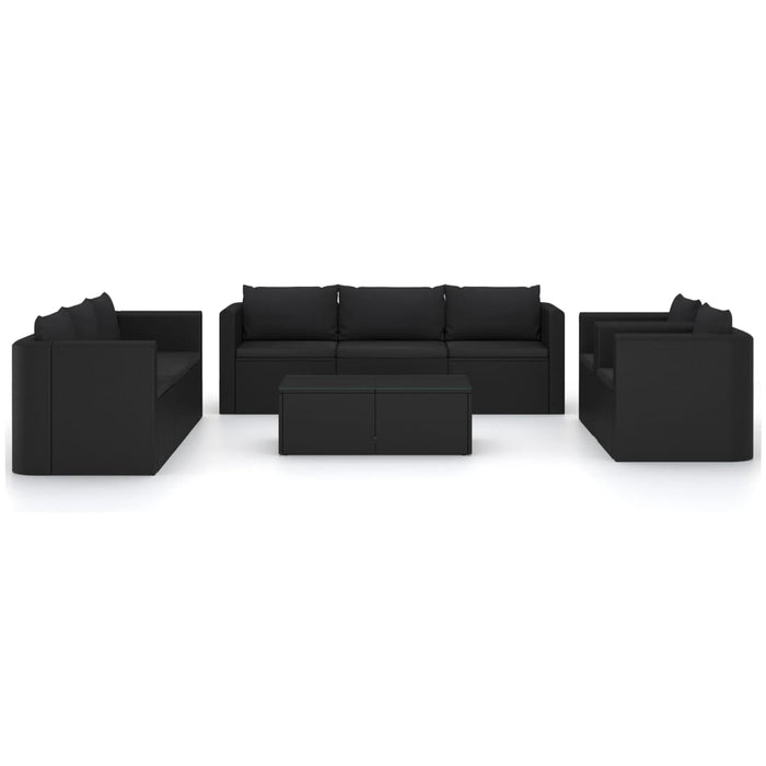 10-tlg. Garten-Lounge-Set mit Kissen Poly Rattan Schwarz