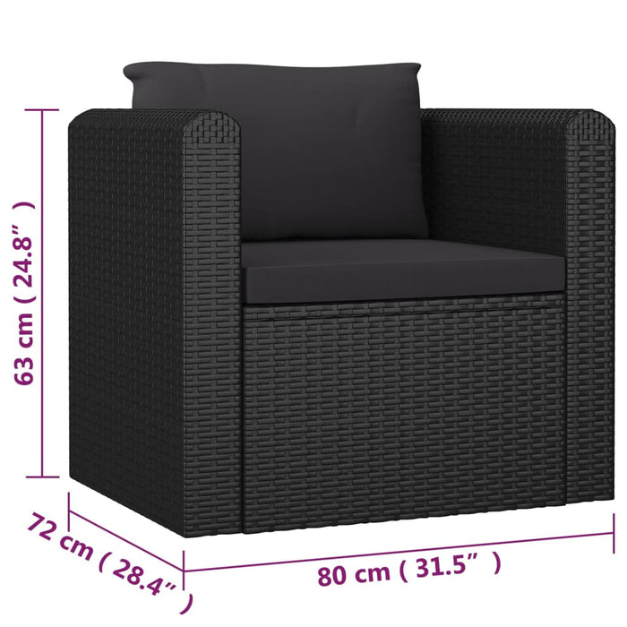 7-tlg. Garten-Lounge-Set mit Kissen Poly Rattan Schwarz
