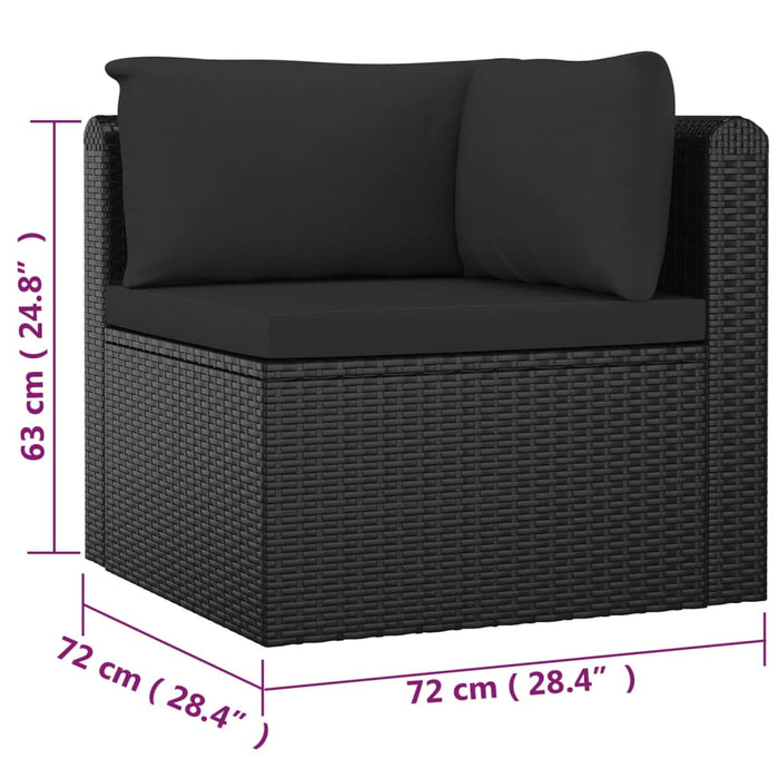 7-tlg. Garten-Lounge-Set mit Kissen Poly Rattan Schwarz