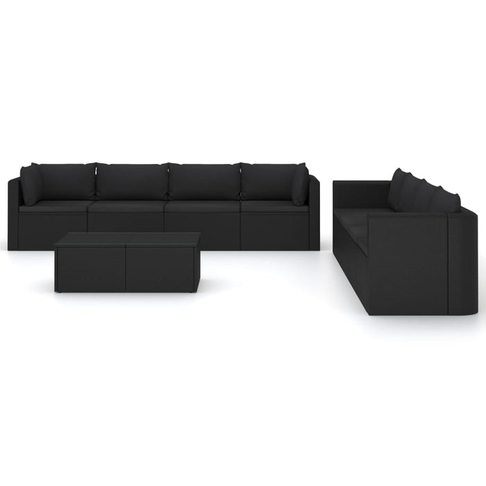 9-tlg. Garten-Lounge-Set mit Kissen Poly Rattan Schwarz