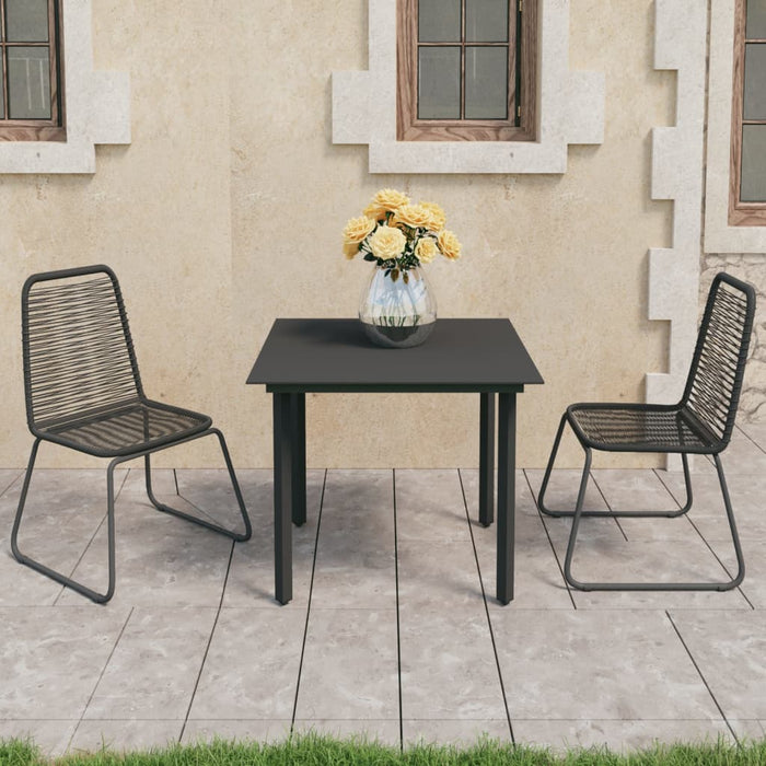 3-tlg. Garten-Essgruppe PVC Rattan Schwarz
