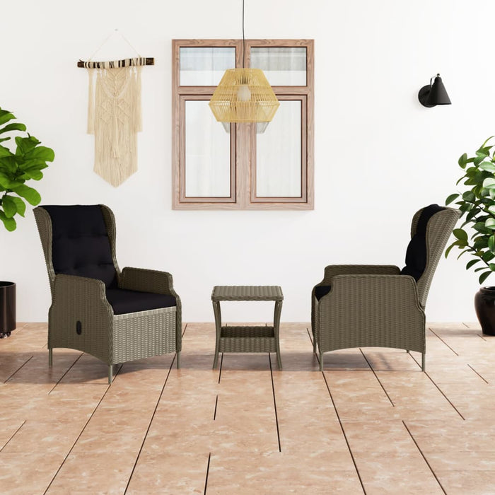 3-tlg. Garten-Lounge-Set mit Auflagen Poly Rattan Braun