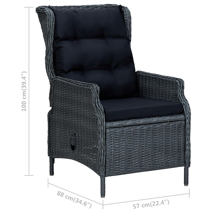 2-tlg. Garten-Lounge-Set mit Auflagen Poly Rattan Dunkelgrau