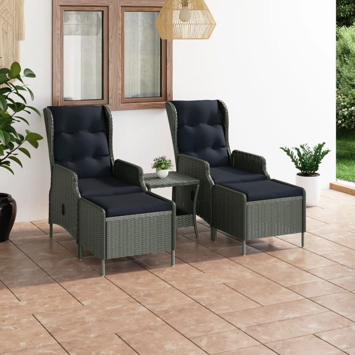 3-tlg. Garten-Lounge-Set mit Auflagen Poly Rattan Hellgrau